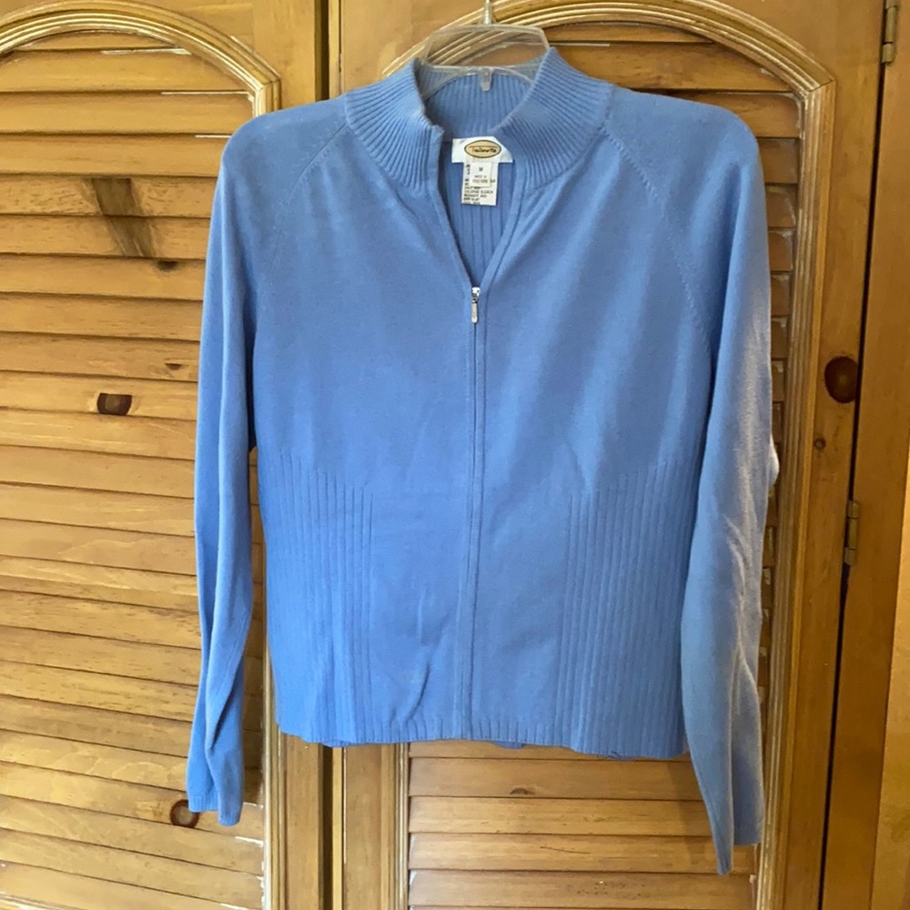 Talbots zip Sweater sz Med periwinkle blue EUC
